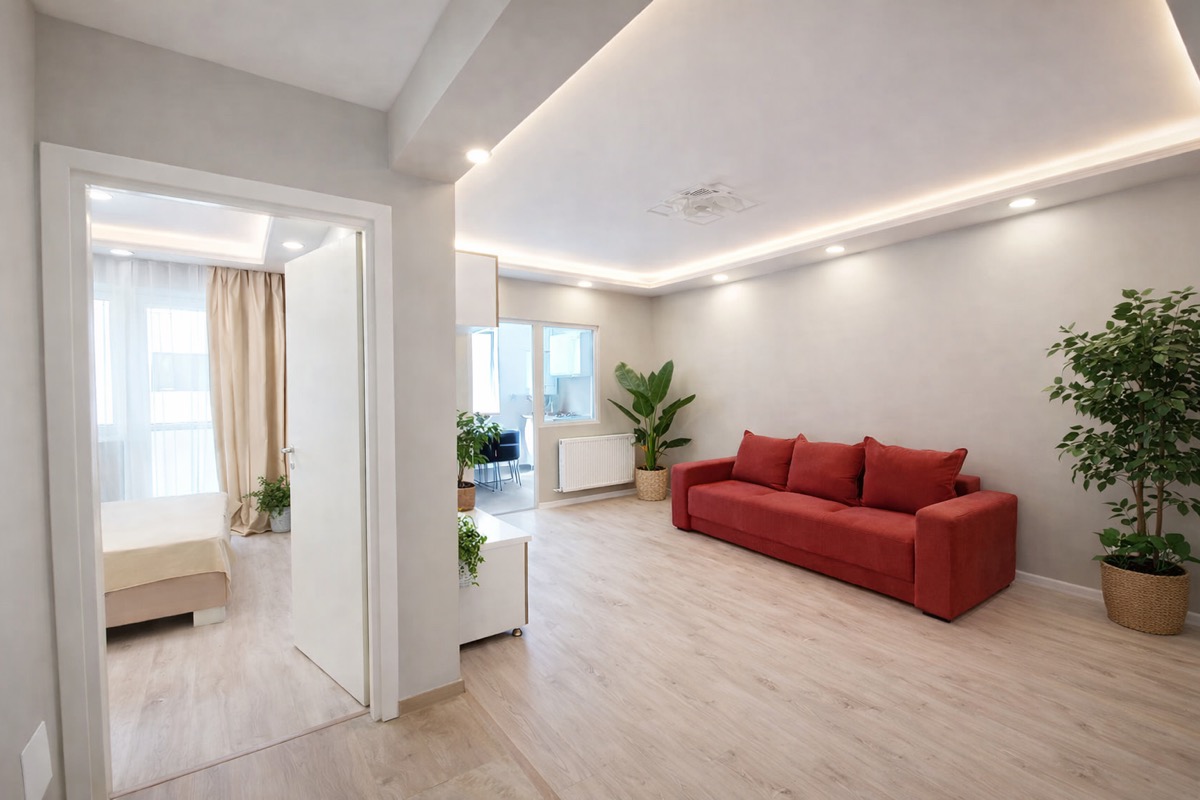 Randare 3D: living apartament cu 2 camere