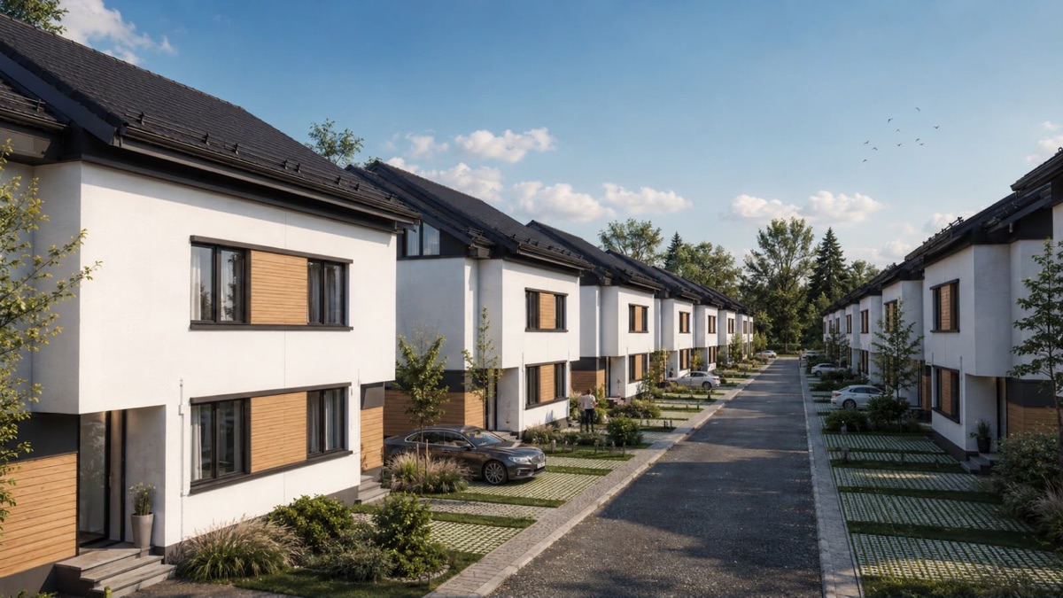 Randare de prezentare — curtea și amenajarea exterioară, Str. Rubinului 23